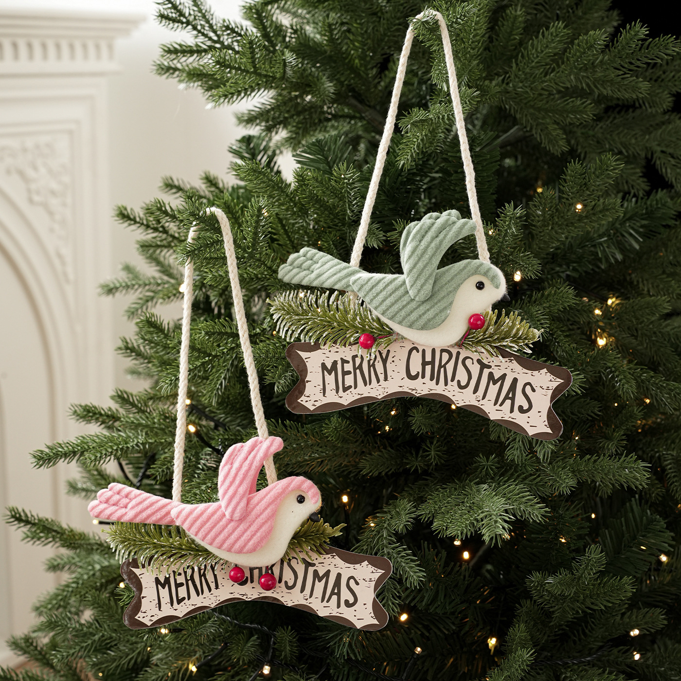 Tela transfronteriza pájaros colgantes letras ramas de árboles de Navidad colgantes decoración de ventanas colgantes decoración creativa