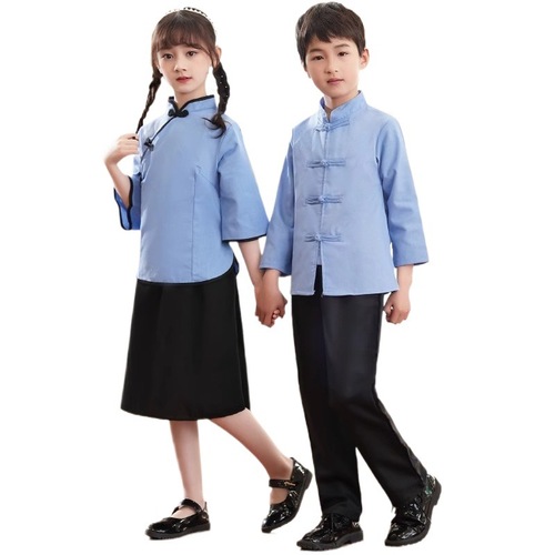 Children's Republican Era Style Performance Clothes Student Suit Zhongshan Suit for Boys and Girls Recitation and Chorus Clothing Performance May Fourth Youth Suit