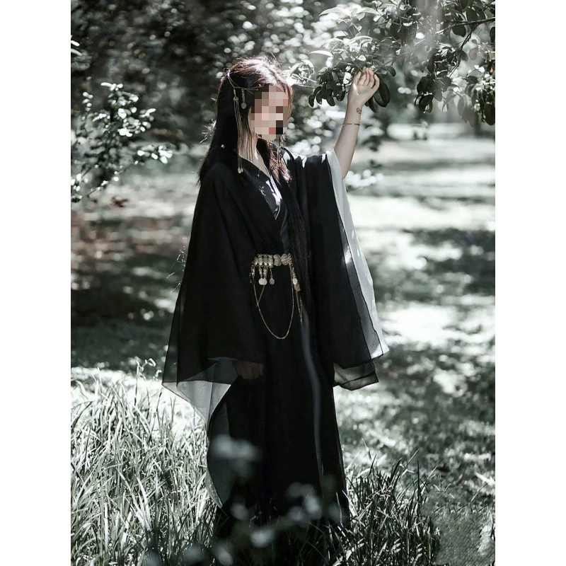 Китайский стиль рубашка с большими рукавами, танцевальная одежда, новая сказочная юбка, черная ханфу, Вэй Цзиньфэн, холодная, воротник, талия, конфуцианская юбка