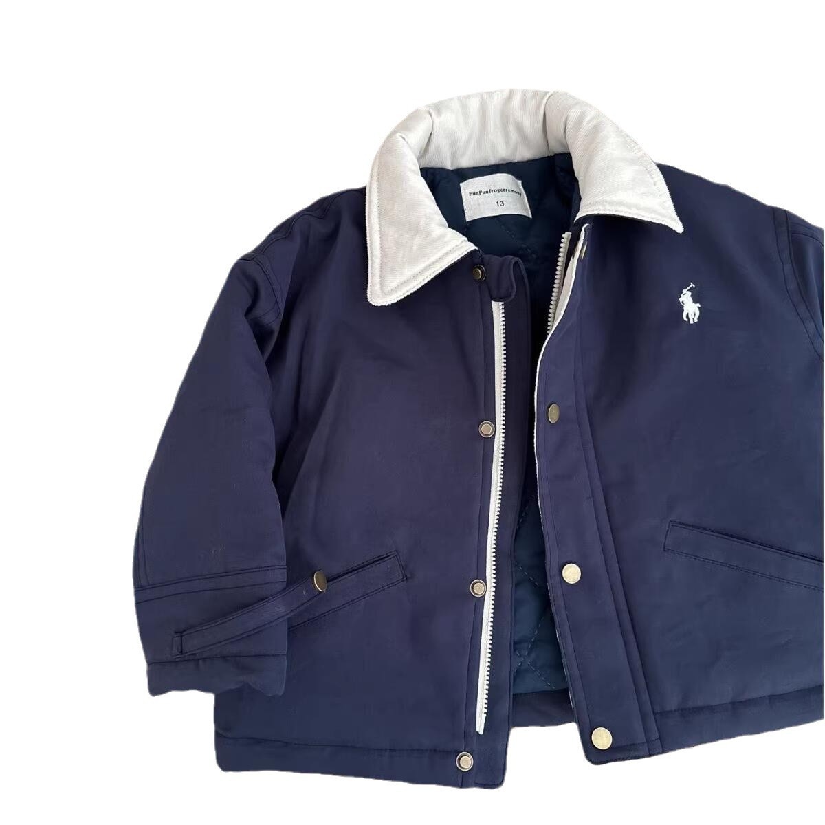 Chaqueta de algodón de plumón para niños redonda de estrella infantil, modelos de otoño e invierno, ropa de motocicleta de la marca de moda para niños, chaqueta acolchada de estilo occidental de contraste para niñas, gruesa