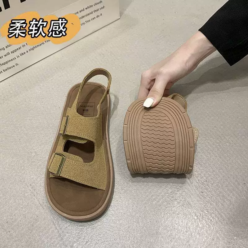 Женские летние сандалии Birkenstock на толстой подошве, новинка 2025 года, пляжная обувь для рыбалки, туфли Birkenstock, однотонные римские туфли