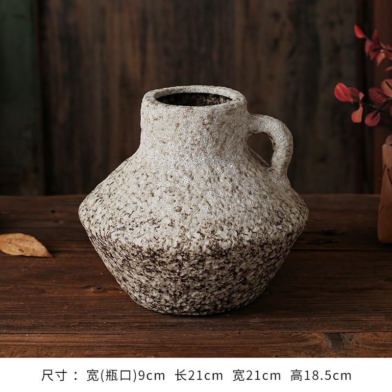 セラミック花瓶、レトロなわびさびスタイルのB&B装飾、中世の粗い陶器アートフラワーアレンジメント、家庭用家具、陶器のポット