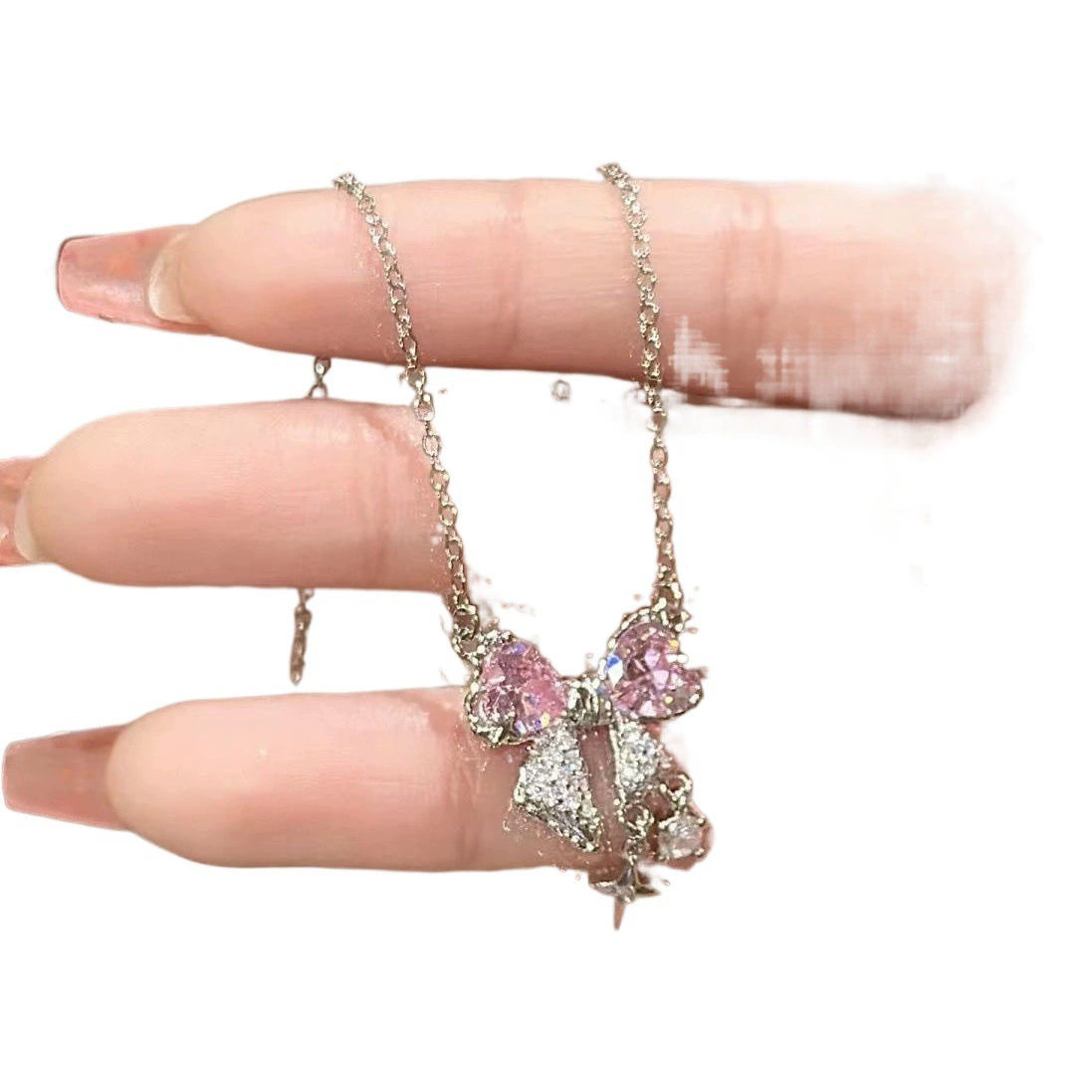 Популярное онлайн-ожерелье с розовым бантом знаменитостей в студенческом стиле, милая крутая цепочка на ключицу для девочек, универсальная легкая роскошь, лето с высоким смыслом