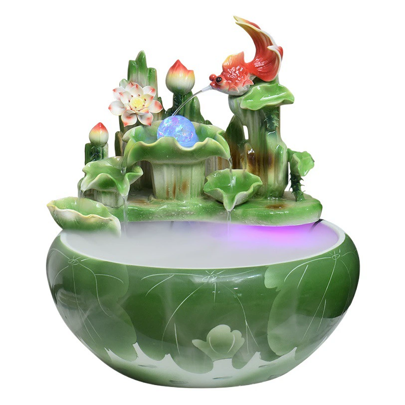 Керамический фонтан Лотос Водные украшения Циркуляционная вода Офисный Рабочий стол Фэн-шуй Колесо Аквариум Увлажнитель бонсай