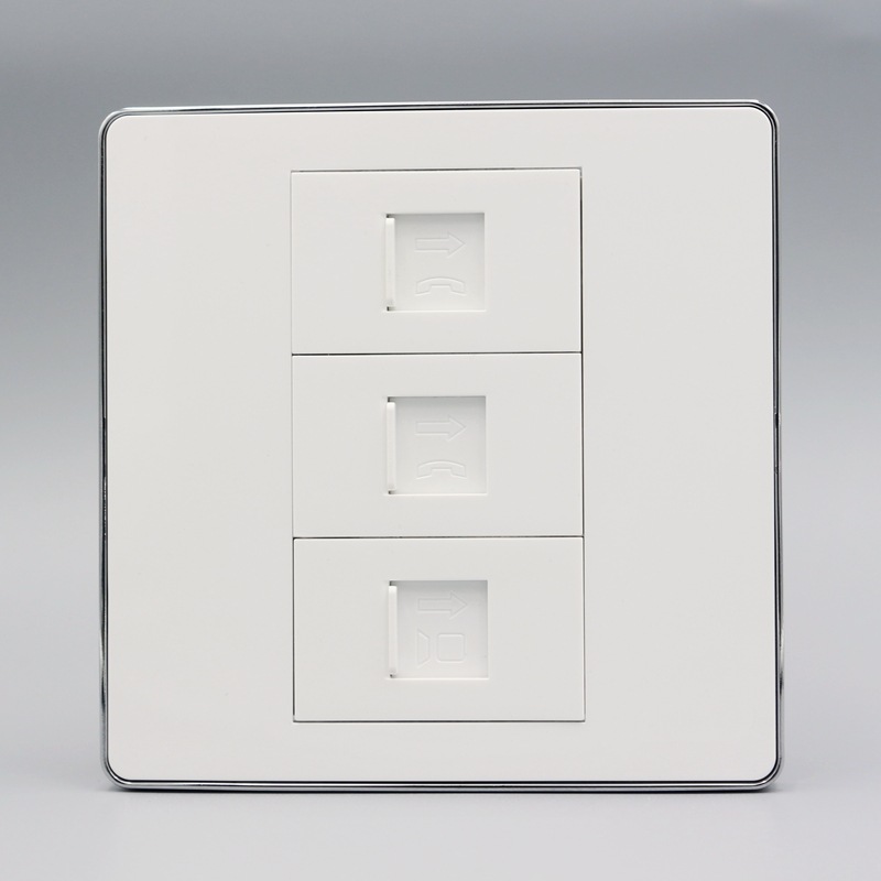 银边 86型2个电话+1个电脑插座 墙插面板 网络电话组合式三位面板