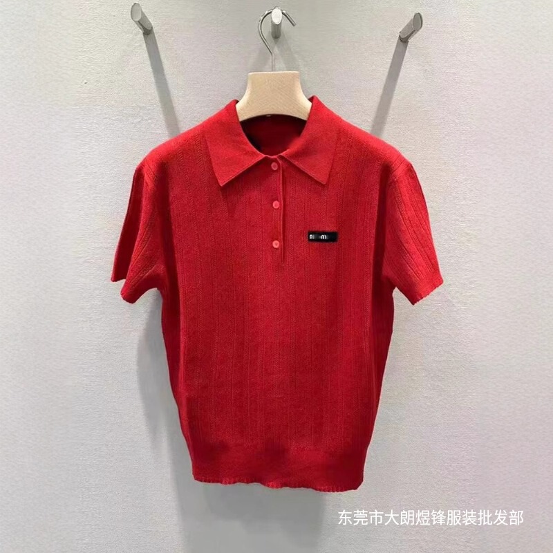 Shenzhen Nanyou Haute Couture M+25 Early Spring New Style Chest Letter Logo Embroidered Red Lapel Knitwear Top for Women