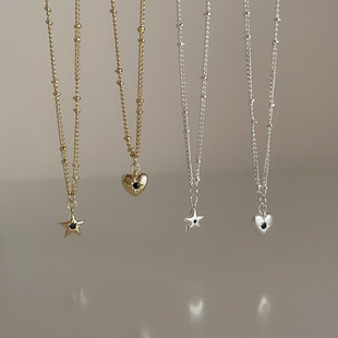 Vermiculite metal love star pendant necklace female niche retro personality versatile simple temperament neck chain collarbone chain