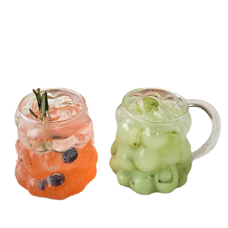 Nuevo vidrio de borosilicato taza de uva con mango nicho jugo bebida taza verano hogar leche desayuno taza