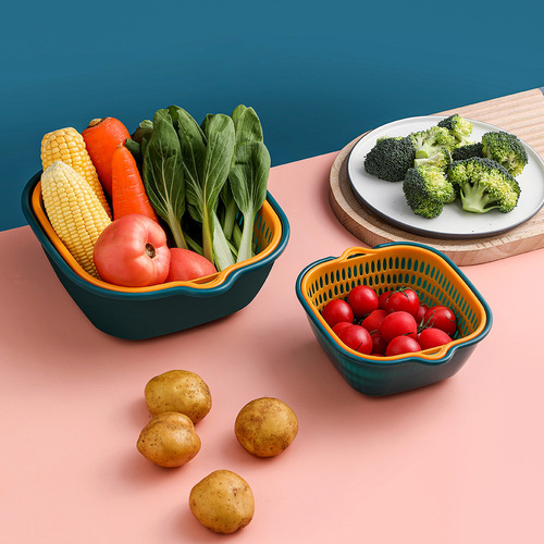 Drain basket double-layered vegetable basin plastic 6-piece drain basin living room household filter fruit plate kitchen vegetable basin basket