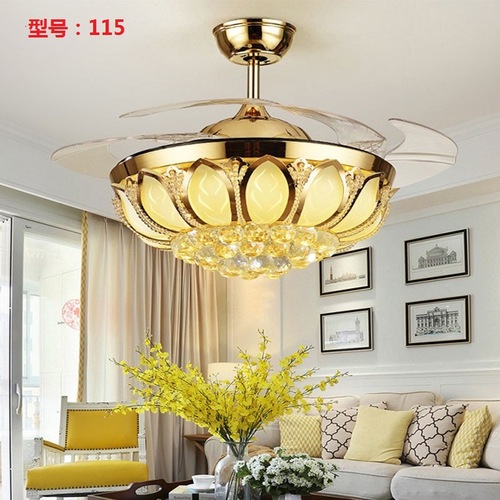 Invisible fan lamp commercial home restaurant living room 52-inch 48-inch smart frequency conversion chandelier crystal lamp with fan