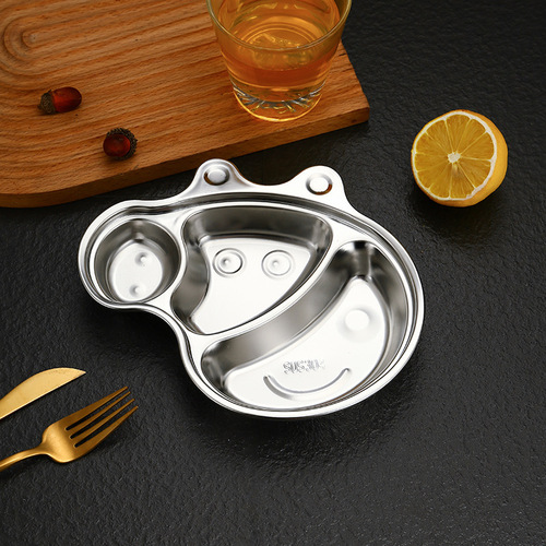 304 stainless steel children's dinner plate cartoon thickened kindergarten baby divided rice plate creative divided meal plate fast food plate