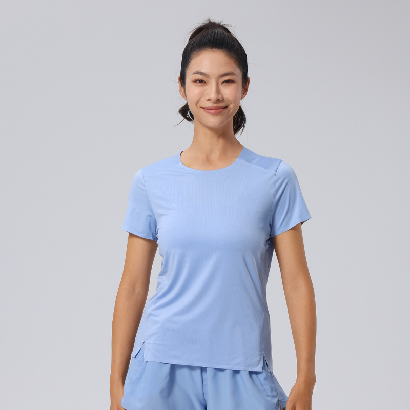 春夏の丸首はシームレスにtシャツの網の糸に合わせてスポーツの半袖の女性の新型のカジュアルな速乾性のランニングの上着をつなぎ合わせます。|undefined