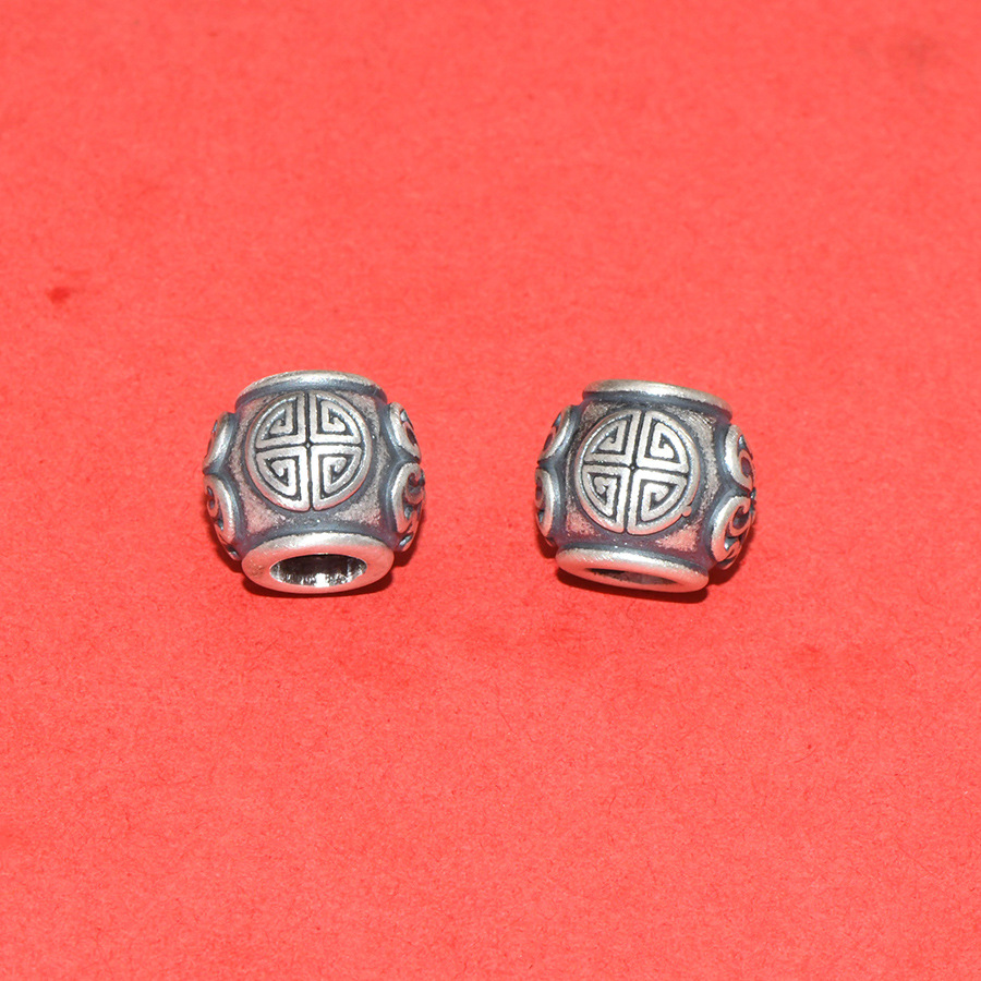 S99 Pure Silver Concave-Convex Spacer Beads with Six-Word Mantra, Loose Beads for DIY Handmade Beading, Stringing, and Barrel Bead Accessories