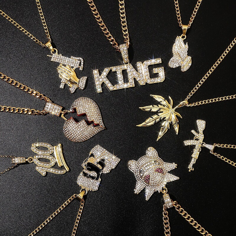 Cross-Border Hot-Selling Full Diamond Choker Pendant Cuban Chain Necklace European and American Hip-Hop Punk Sparkling Diamond Collarbone Chain Fashionable and Versatile Cross-Border Hot-Selling Full Diamond Choker Pendant Cuban Chain Necklace European and American Hip-Hop Punk Sparkling Diamond Collarbone Chain Fashionable and Versatile