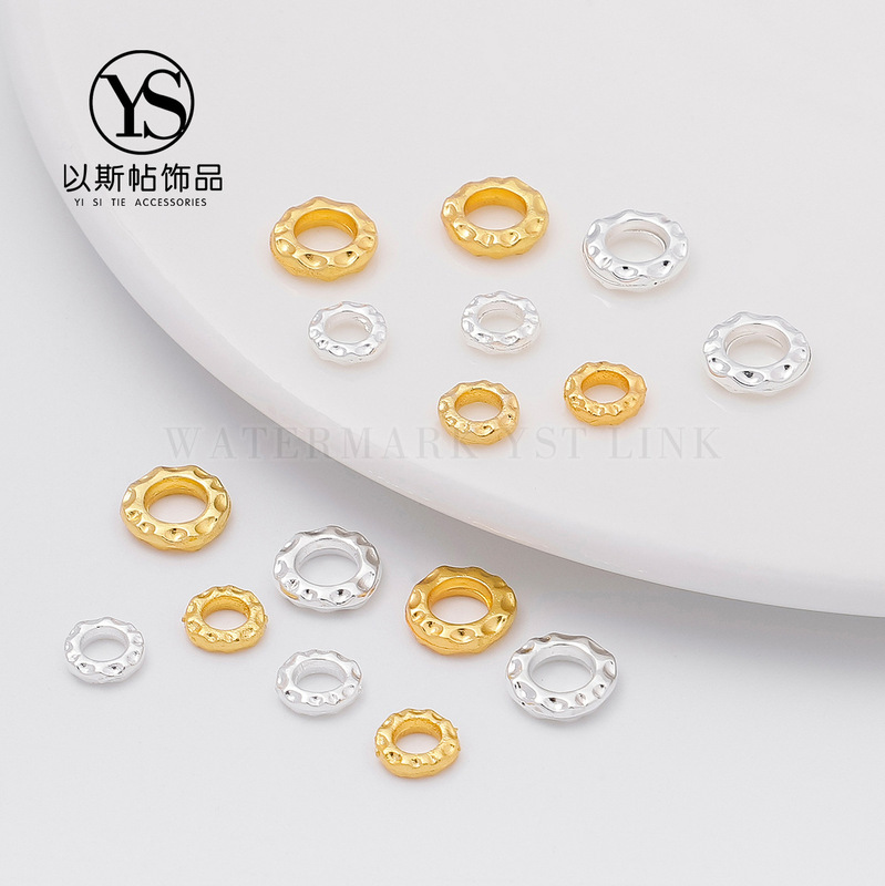 Color-Preserving Plate Wrapped with Hammer Pattern Large Hole Ring Spacer Closed Ring Running Ring DIY Handmade Beaded Bracelet Necklace Jewelry Accessories