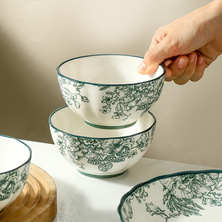 Juego de vajilla de cerámica estilo japonés con tazón y plato de color subesmaltado, diseño de flor de rosa, de alta calidad, ideal como regalo para ceremonias de apertura o eventos empresariales. image 4