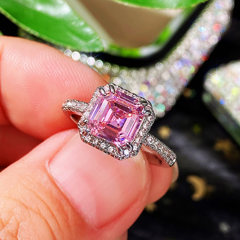 Hand Jewelry Classic Square Pink Diamond Princess Micro-encrusted Women's Copper Ring display picture 4