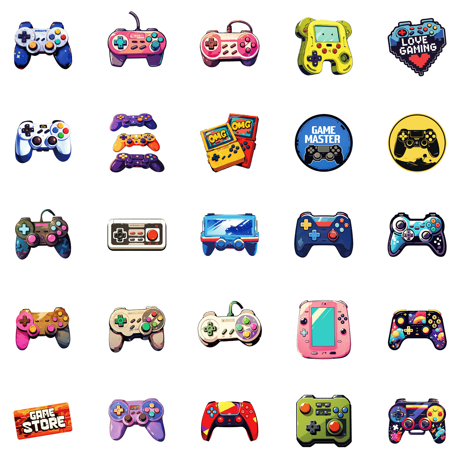 (2개) 50가지의 창의적인 개성 클래식 다양한 게임 핸들 게임 콘솔 스티커 모바일 폰 쉘 스케이트보드 기타 스티커 장식