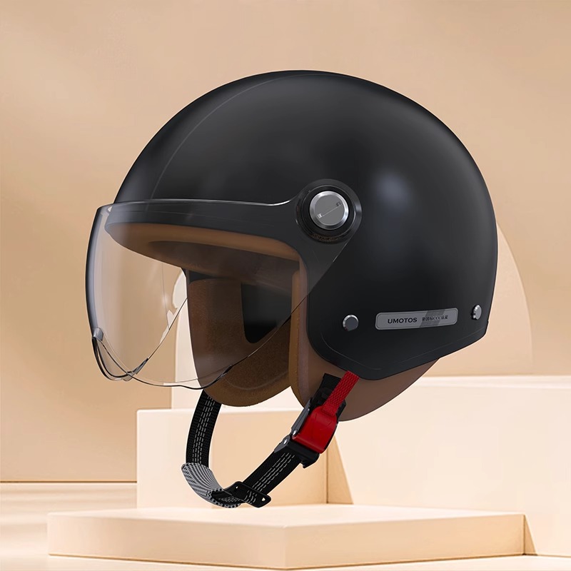 Half Helmet, Universal Motosiklet kaskı (dəbilqə) - 301-new-national-standard-class-a-leather-black-hd-short-visor-312624cm