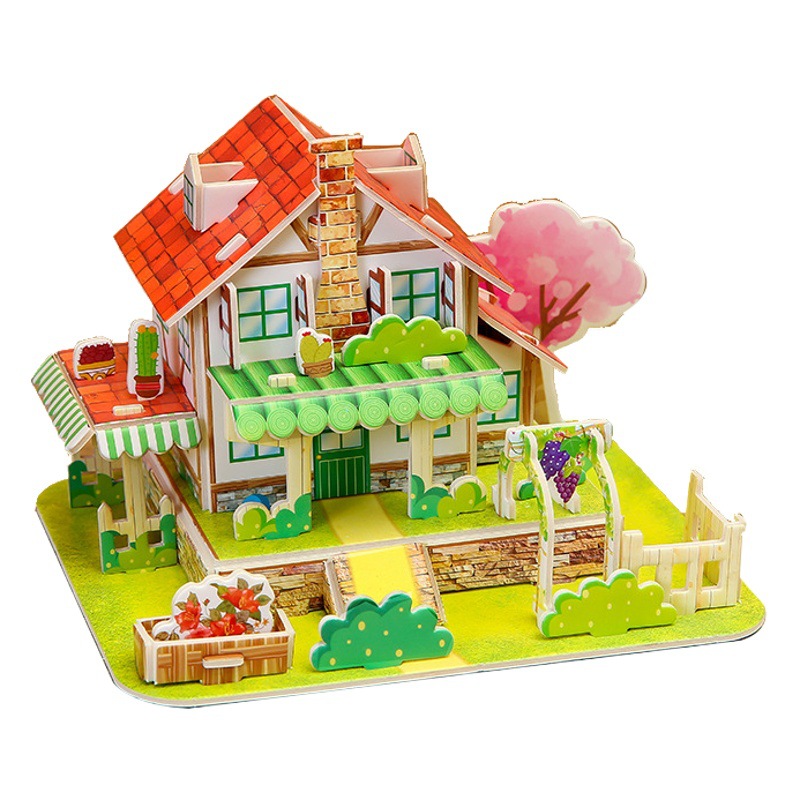 Rompecabezas estéreo 3D de papel, regalo artesanal para niños, modelo de casa hecho a mano para jardín de infantes, juguetes educativos de educación temprana de seis años