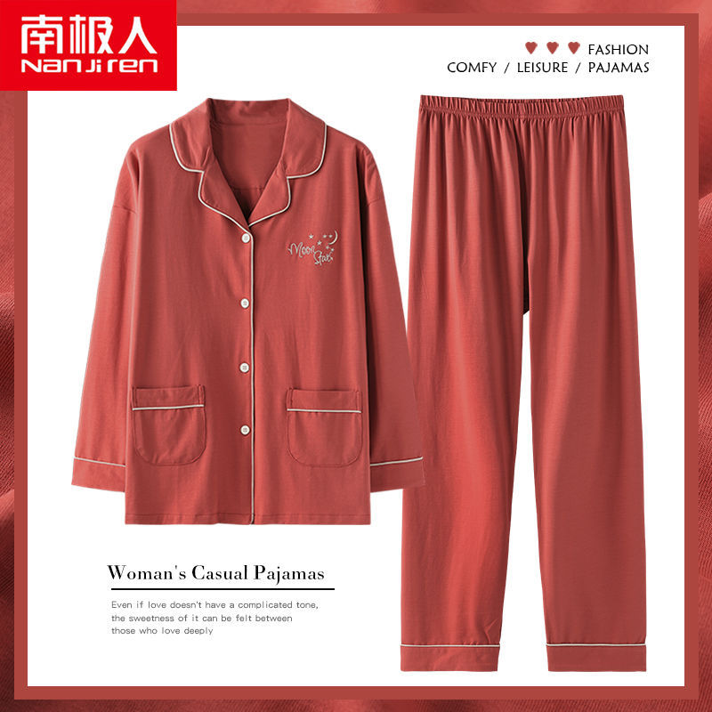 Pijamas de las mujeres de primavera y otoño 100% algodón de manga larga otoño delgada primavera y verano más tamaño otoño desgaste del hogar de algodón