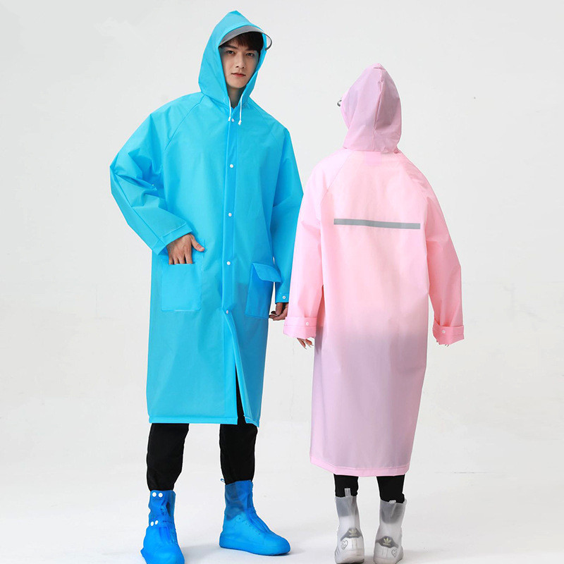 Adult men's and women's thickened environmental protection EVA long raincoat outdoor big brim one-piece reflective strip pocket raincoat poncho