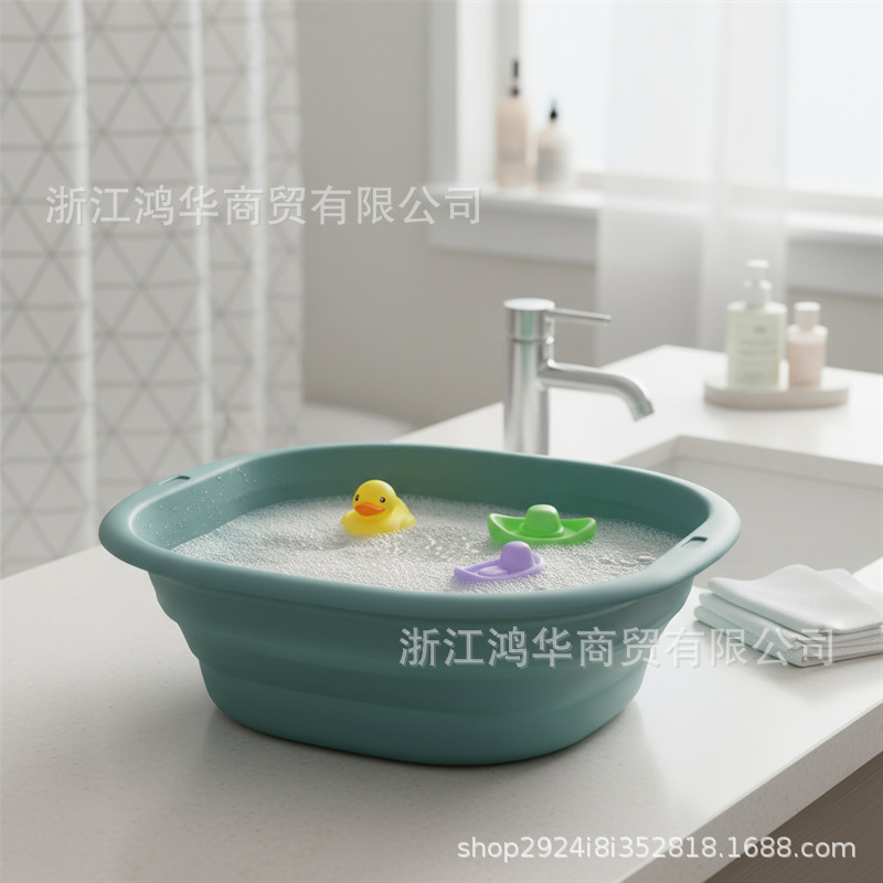 户外便携可折叠手提篮户外野餐篮折叠拖把桶家用洗衣篮便携折叠盆|ru