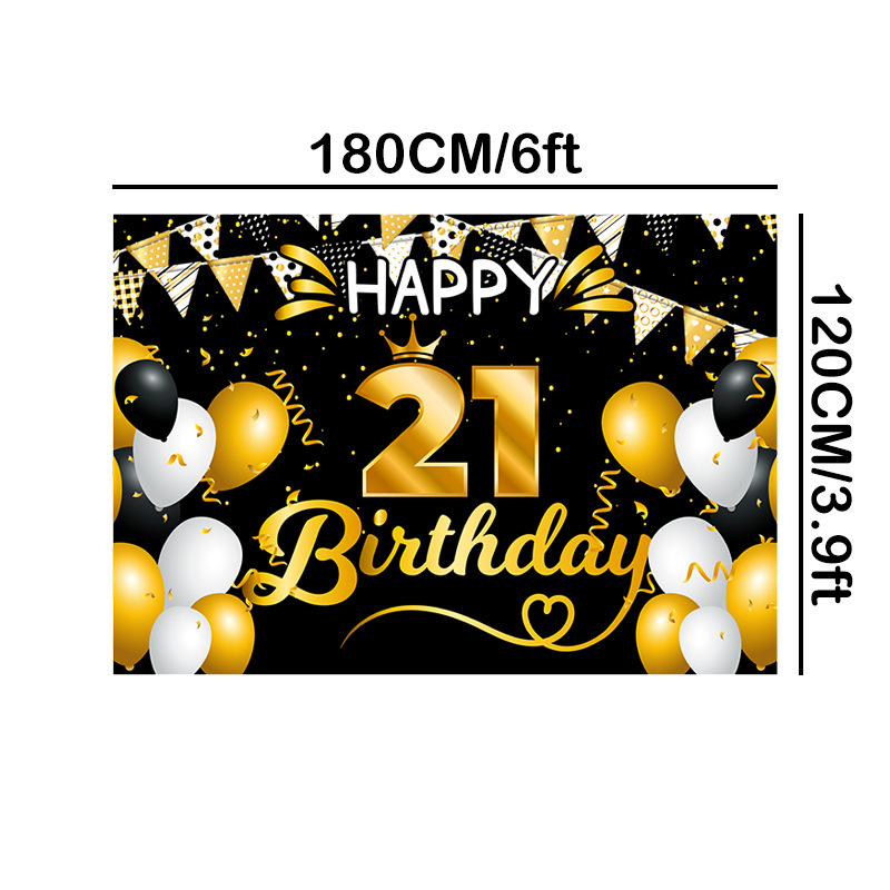 Nuevo cartel de cumpleaños de fondo de oro negro banner de tela fiesta de cumpleaños fiesta escena diseño decoraciones