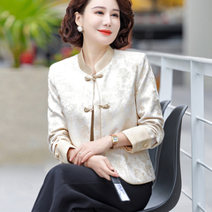 妈妈秋装新中式国风外套新中老年女春秋季短夹克盘衣立领盘扣外套