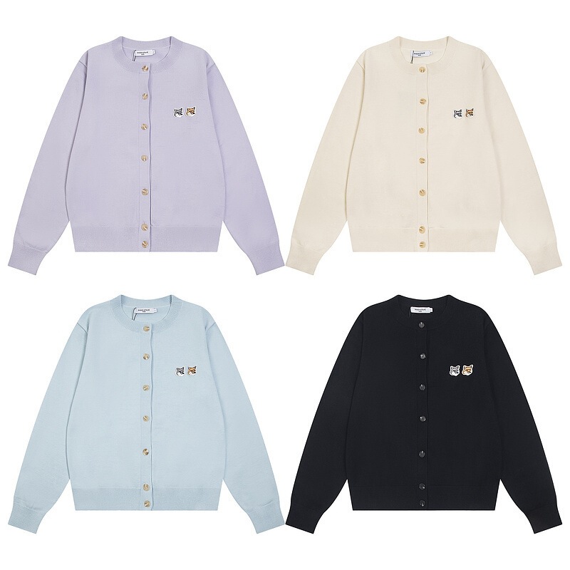 Maison Kitsune Same Style Small Label Fox Head Classic Macaron Knitted Round Neck Wool Cardigan