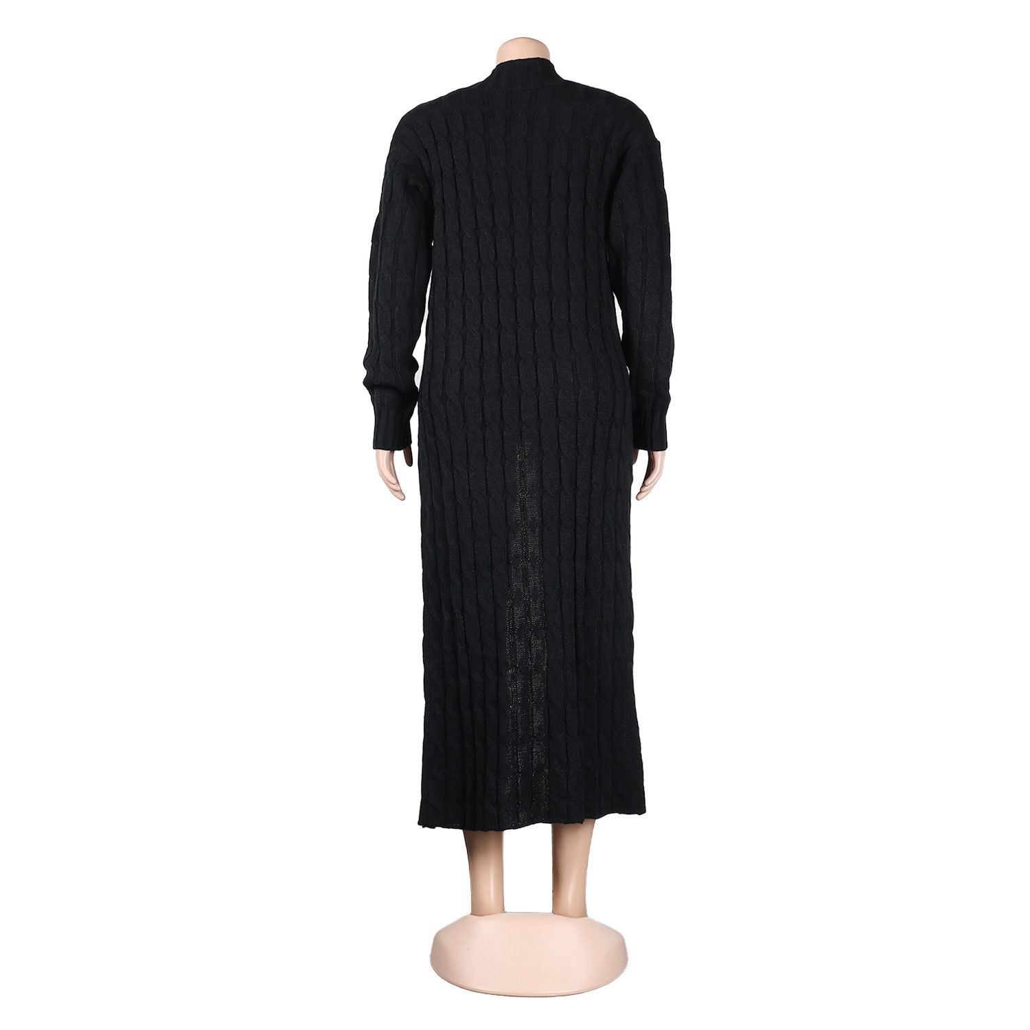 Damen Strickjacke Lang Aus Grobstrick In Unifarben Wintermantel_voghion.com