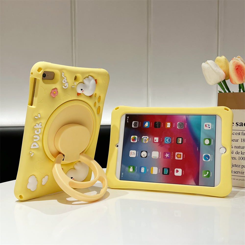 Aplicable para iPad10 cartoon 11 "caso de protección de soporte giratorio 10.2 manzana pinch pinch pato amarillo mini cubierta plana