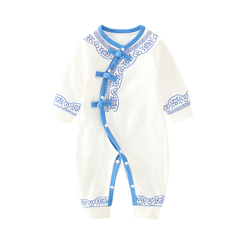 Bebés, primavera y otoño, año, estilo chino, traje Tang, mono, mamelero, mono de algodón, mono, hombres y mujeres, vestido de cien días para bebés