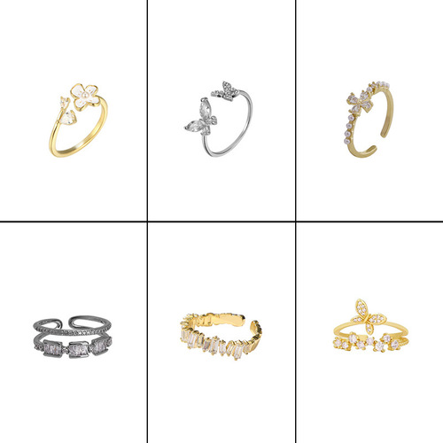 Micro-paved zircon ring ins trendy Japanese and Korean niche internet celebrity light luxury simple cold style open index finger ring tail ring for women