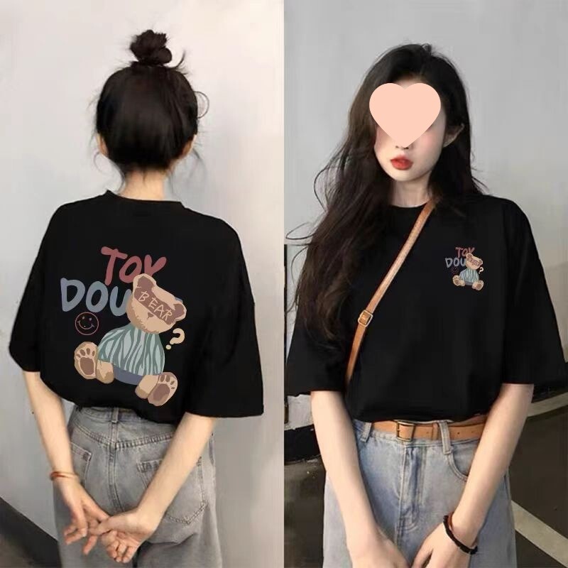 Black short-sleeved pure cotton T-shirt for women, 2025 summer new style, loose fit, oversized, half-sleeve top, brushed fabric