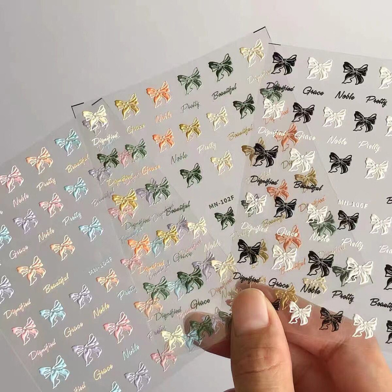 Black and White Bow Nail Art Stickers Embossed Fugitive Princess Bow Candy Colorfulful Bow Versatile Nail Art Stickers
