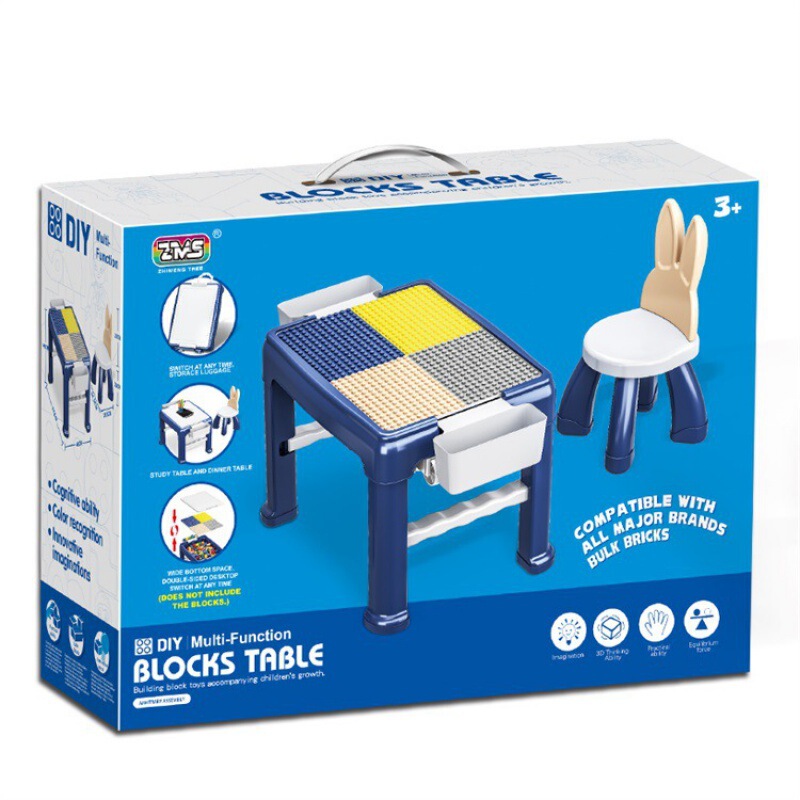 Trolley case building block table with 1 chair suit children's interactive multifunctional storage building blocks learning game table