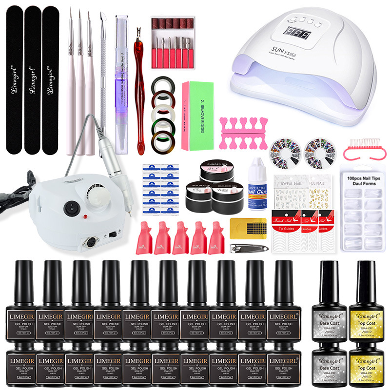 Limegirl esmalte de uñas pegamento traje UV fototerapia lámpara máquina de molienda pegatina uñas herramientas traje en stock