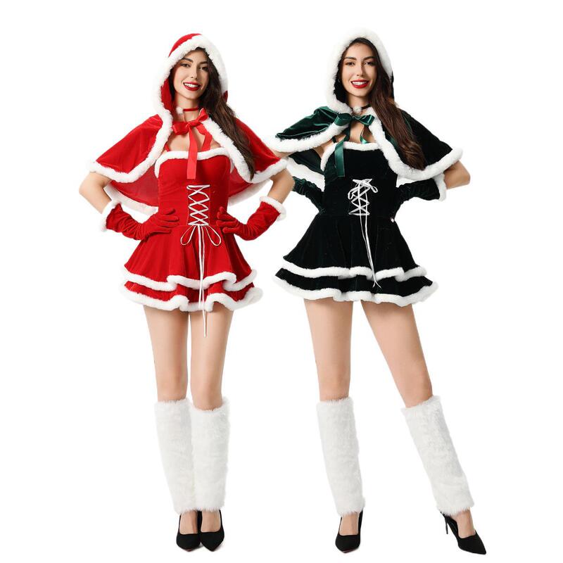 2026 Christmas Costume Santa Claus European and American Sexy Shawl Cape Christmas Outfit Lolita Girl Dress