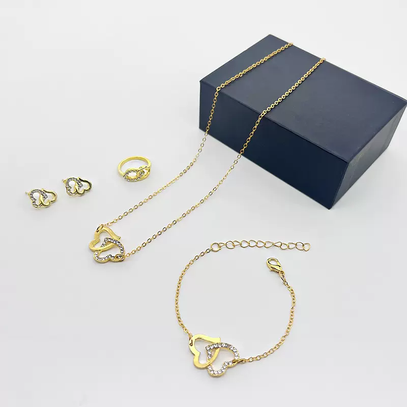 新款双心爱心项链套装女简约时尚百搭手表配饰手链套装批发