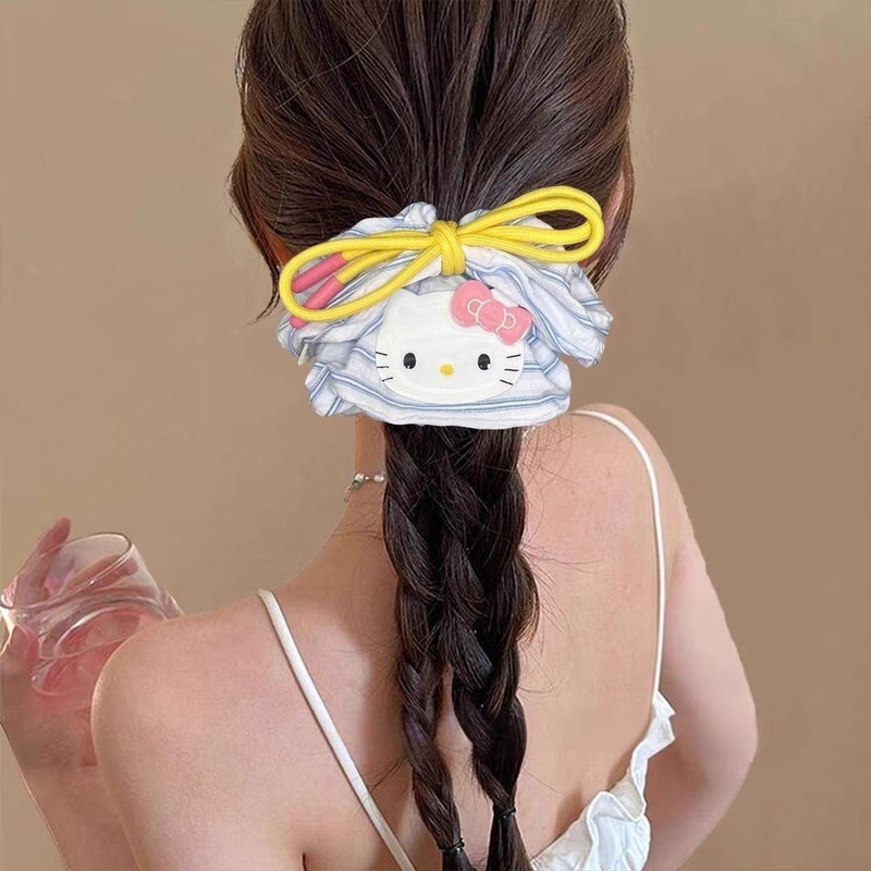 フレンチレトロな二層チェック柄レースの大きなヘアゴム、文学少女カレッジスタイルのヘアロープポニーテールヘッドロープ|undefined
