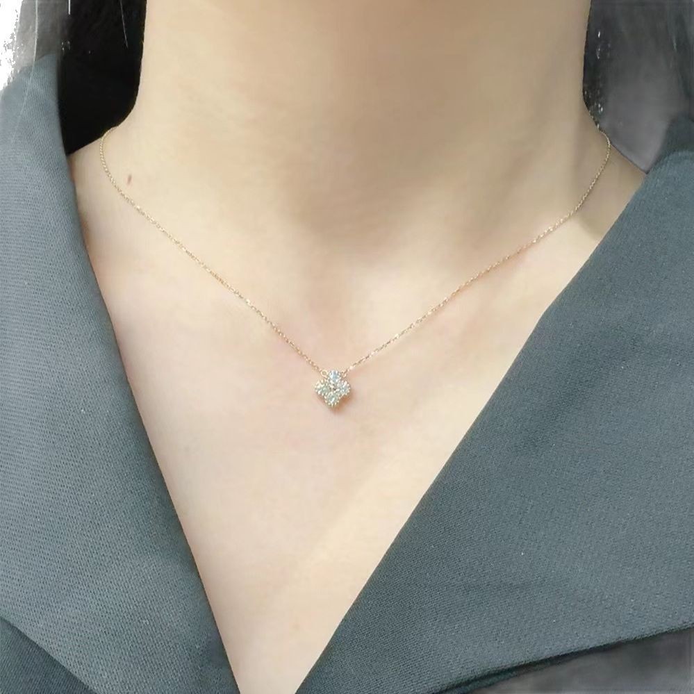 S925 Silver Clover Necklace Gold Plated With Diamond Accent_voghion.com