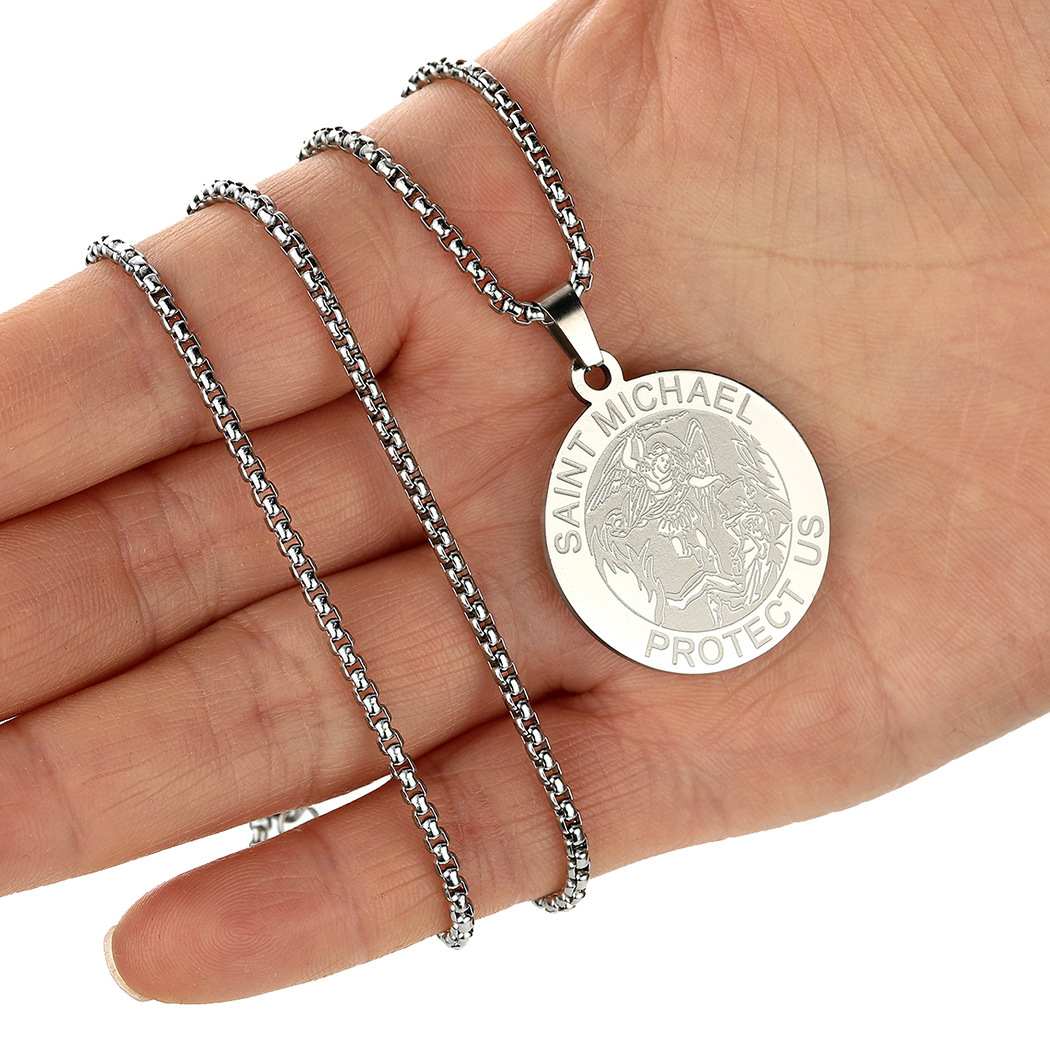 Stainless Steel Saint Michael Medal necklace Round Michael Medal…
