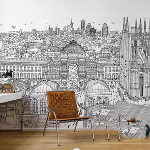Italian Imported Mural Milan Black and White Wallpaper Wallpepper milano 2.85x 2.65 m
