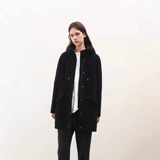 秋冬新款羊毛95白鹅绒连帽羽绒服外套中长款防风保暖呢上衣75892