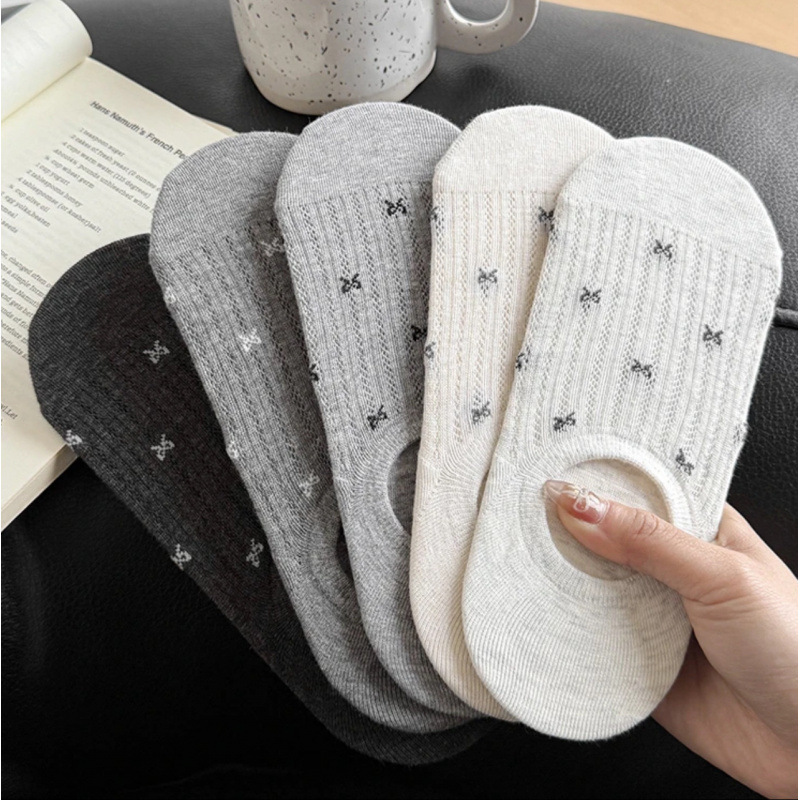 Miu Style Women's Bow Socks, Low-Cut Summer Thin Non-Slip Invisible Breathable Socks