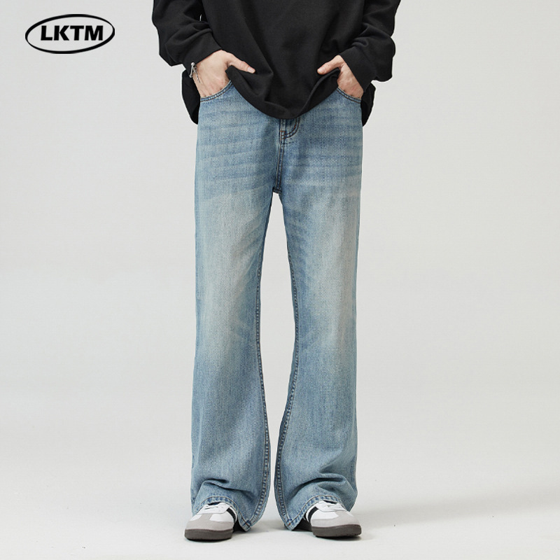 LKTM Men's Wear# American High Street Washed light blue Slimmer Jeans Men's Fashion Brand Advanced Sense Slimming Pants