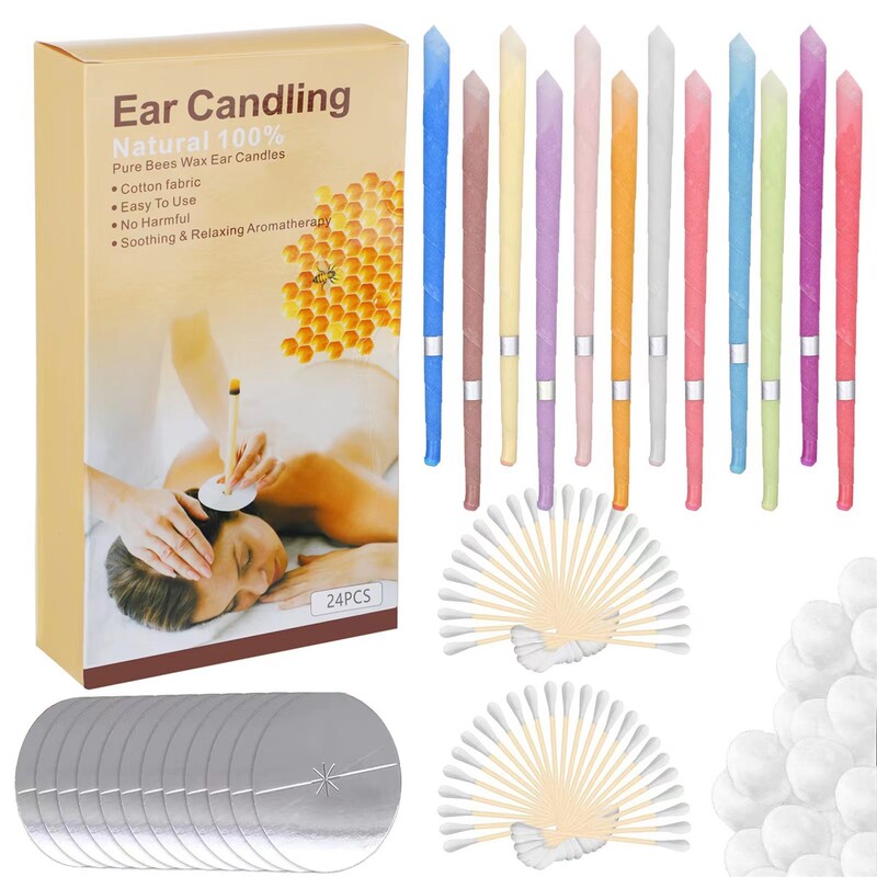 Color Box-Silver Label Horn Ear Candle/Aromatherapy Ear Candle/Horn with Plug 24 Assembled Cotton Buttons Cotton Ball
