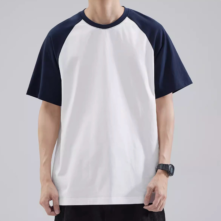 American casual loose cotton Raglan contrast color stitching fashionable retro men's and women's couple short sleeve t-shirt half sleeve top
