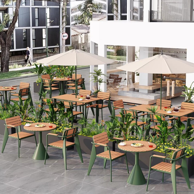 New Outdoor Plastic-Wood Waterproof and Sun-Resistant Tables and Chairs for Commercial Streets, Courtyards, Gardens, Anti-Corrosion Dining Table Sets, and Café Long Tables New Outdoor Plastic-Wood Waterproof and Sun-Resistant Tables and Chairs for Commercial Streets, Courtyards, Gardens, Anti-Corrosion Dining Table Sets, and Café Long Tables